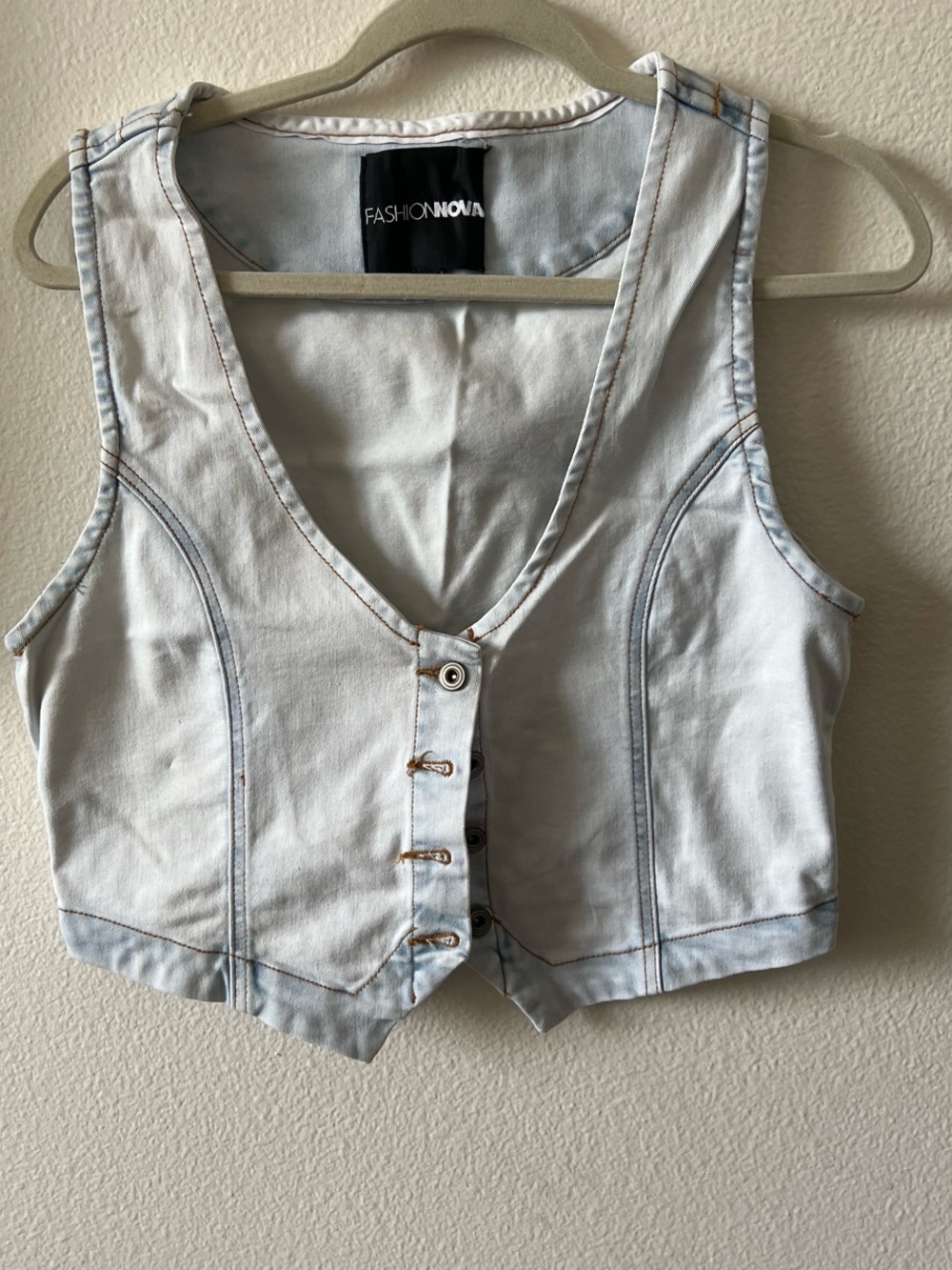 Fashion Nova Light Wash Denim Button-Front Crop Vest